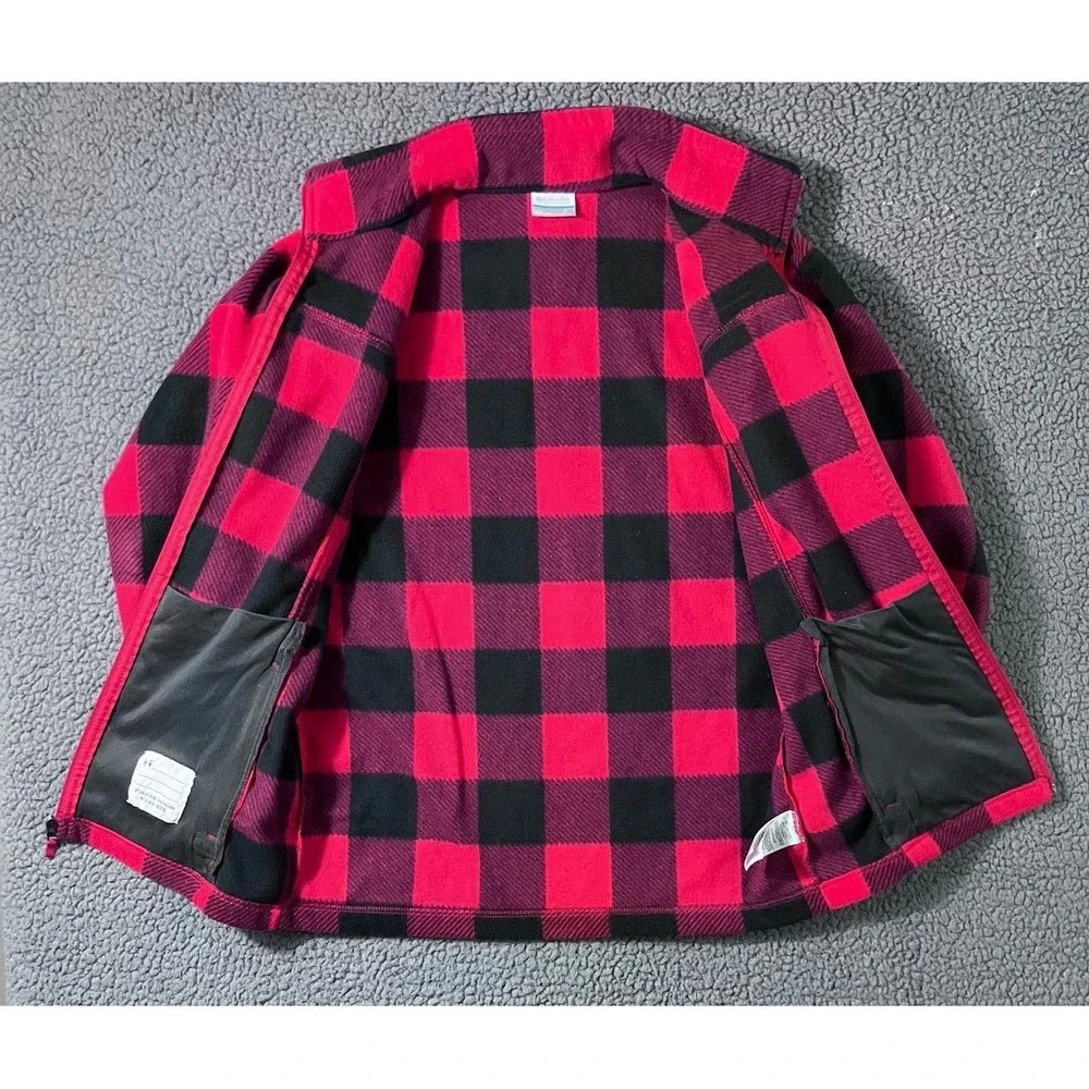 Columbia Red Black Buffalo Plaid Full Zip Fleece Jacket Youth XL 18/20